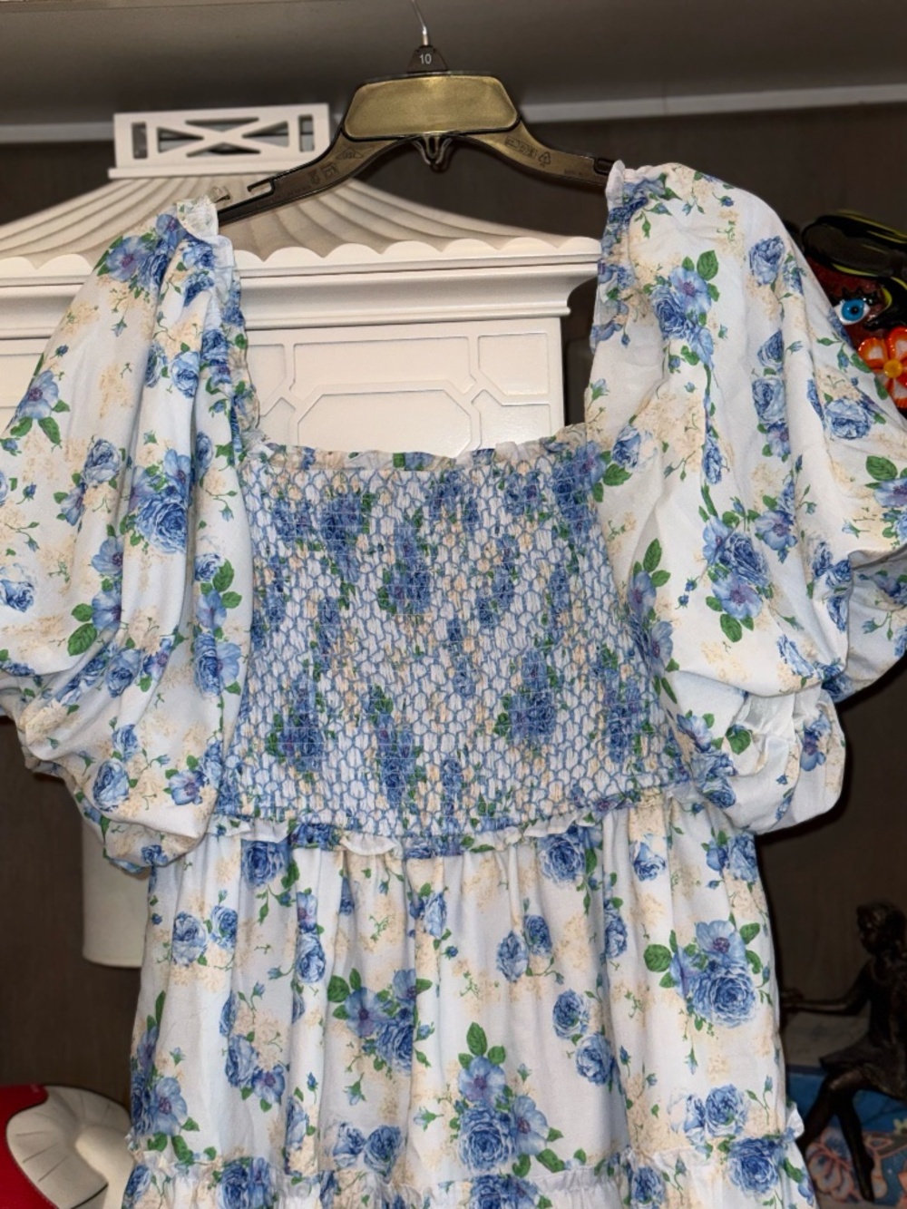 &Merci & Merci floral smocked bodice dress primrose midi ruffled Large L - Picture 6 of 7